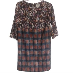 Maeve 3/4 Sleeve Plaid Sheath Midi Dress- size XS